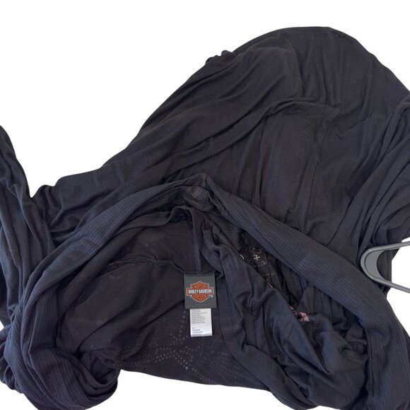 Harley-Davidson Womens L/XL Black Open-Front Cardigan With Graphic Design - Picture 4 of 12